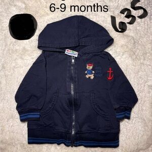 Miniwear Navy Kids Hoodie with Bear and Anchor Embroidery